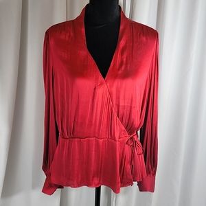 Banana Republic Red Wrap Blouse Large